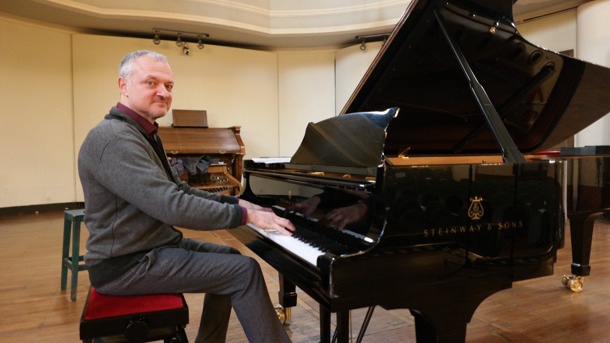 Dall'interno del Steinway — coperchio aperto